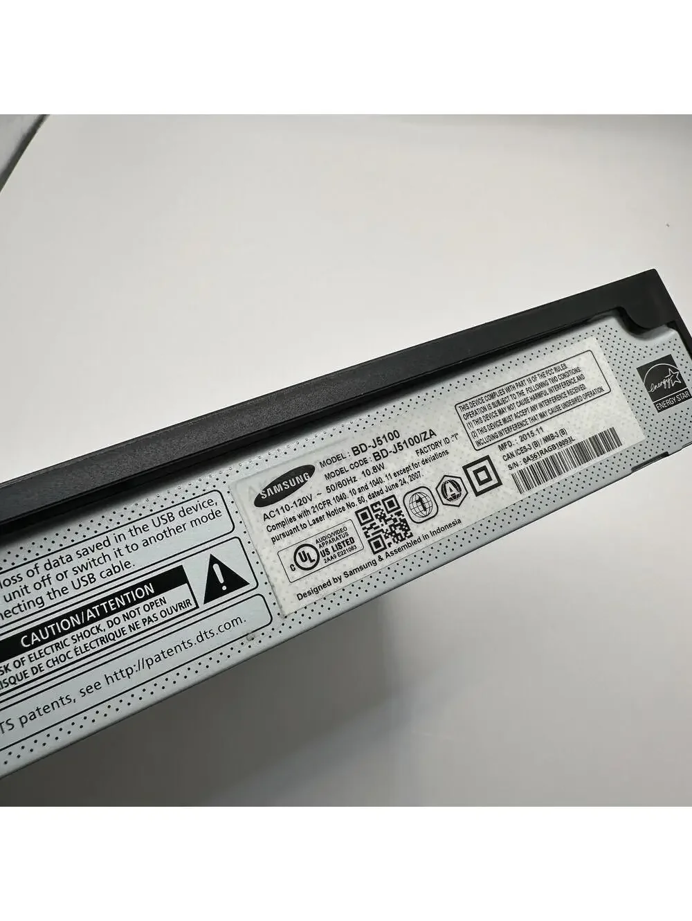 Samsung BD-J5100 Blu-ray DVD Player - Tested - No Remote